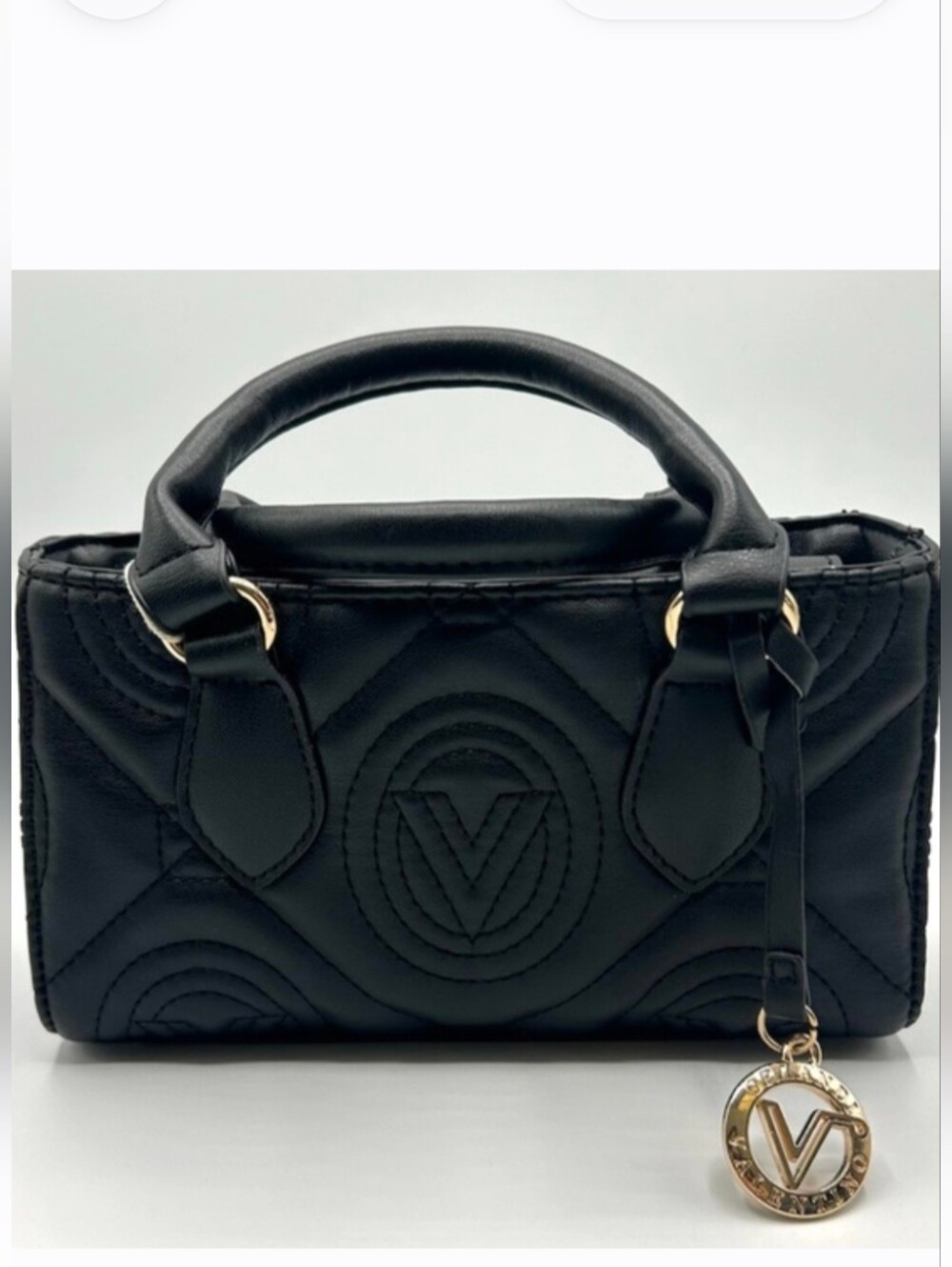 Valentino Orlandi Black Quilted Satchel with Gold-Tone Hardware